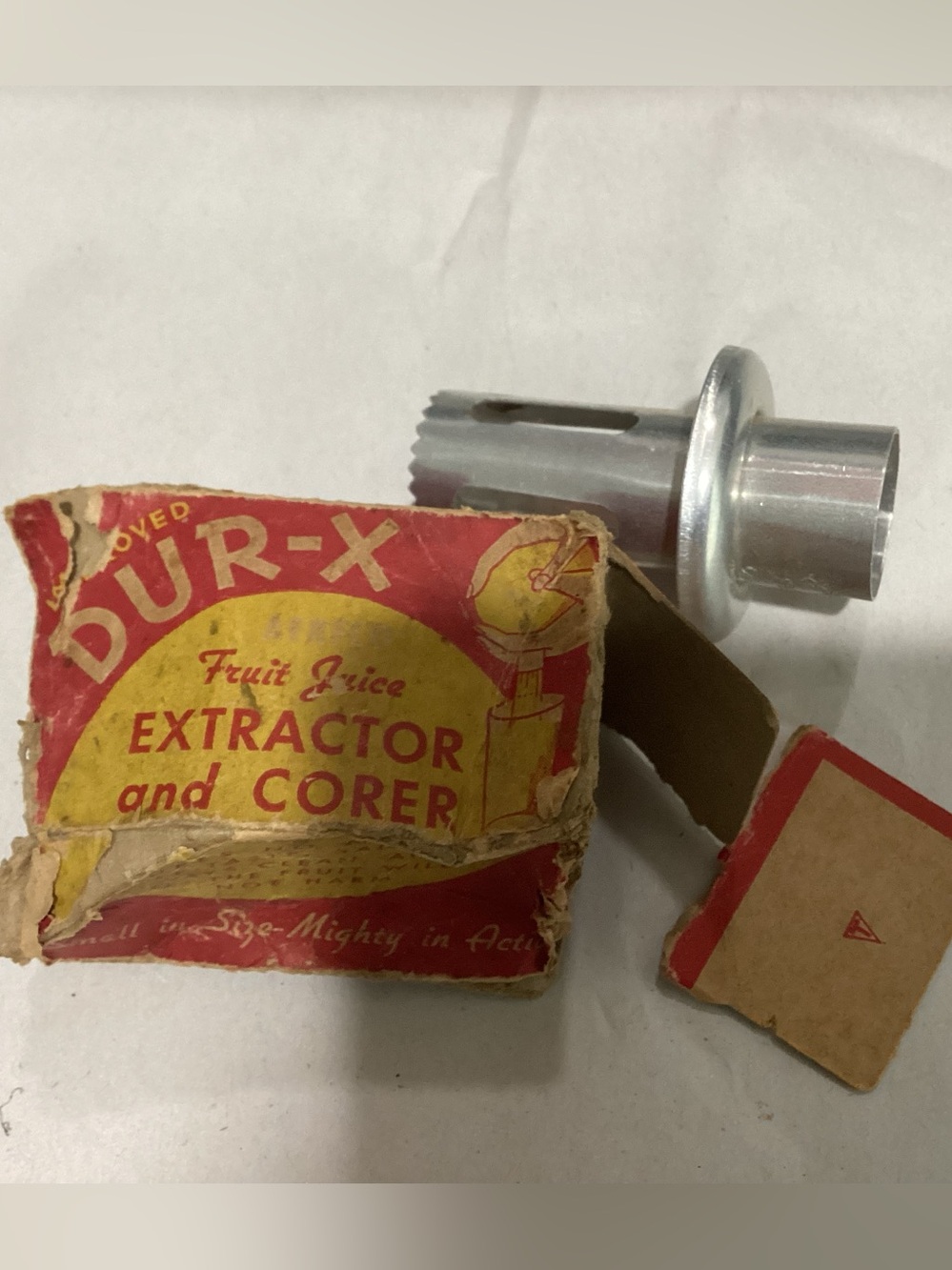 Vtg. Dur-X-Aeroflot fruit juice extractor and corer in its original box.